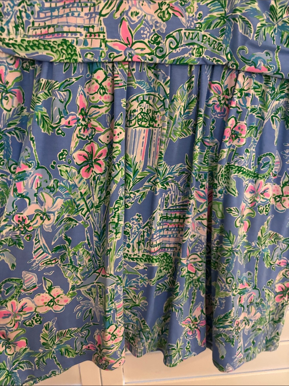 Lilly Pulitzer Blue Tropical Print V-Neck Skirted Romper - Picture 4 of 7